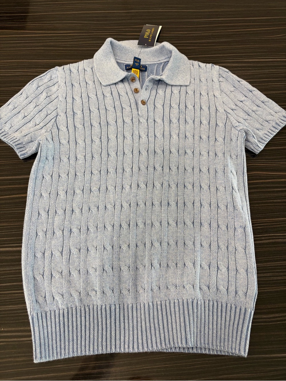 Polo by Ralph Lauren Light Blue Cable-Knit Polo Top